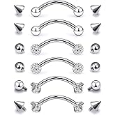 Oufksiyy Eyebrow Piercing Jewelry Surgical Steel Curved Barbell Tiny Eyebrow Ring Vertical Labret Lip Jewelry Ear Rook Small Belly Button Ring for Women Men 16g 8mm 10mm