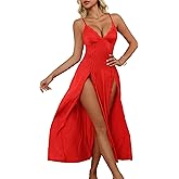 Rigeri Womens Lingerie Silk Nightgowns for Women Long Babydoll Chemise Lace Sleepwear with High Split S-XXL