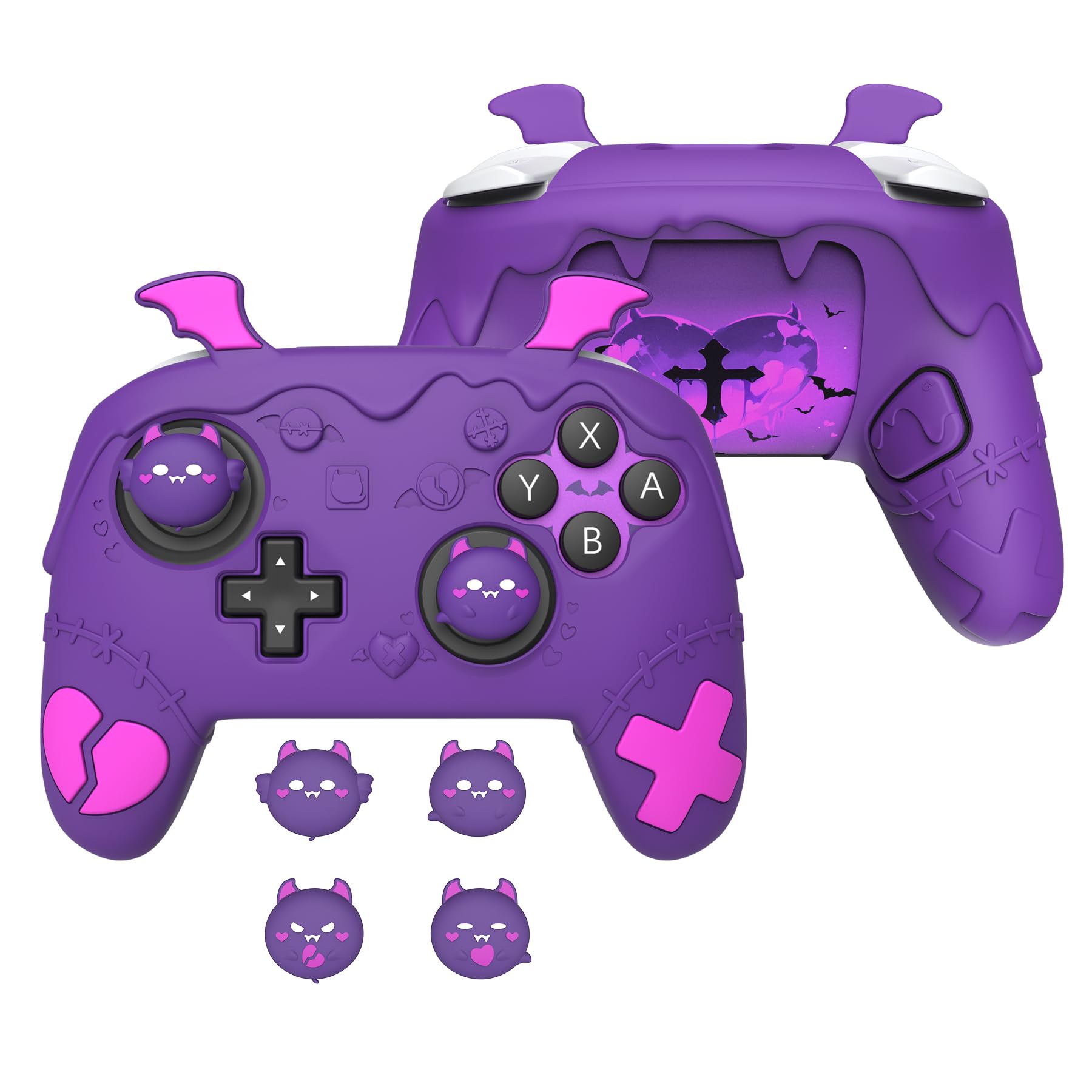 PlayVital for Nintendo Switch 2 Pro Controller Silicone Cover – Gothic Imp Series Cute Protective Skin Case for Switch 2 Pro Controller w/Back Button Caps & Thumb Grip & Sticker, Shockproof - Purple