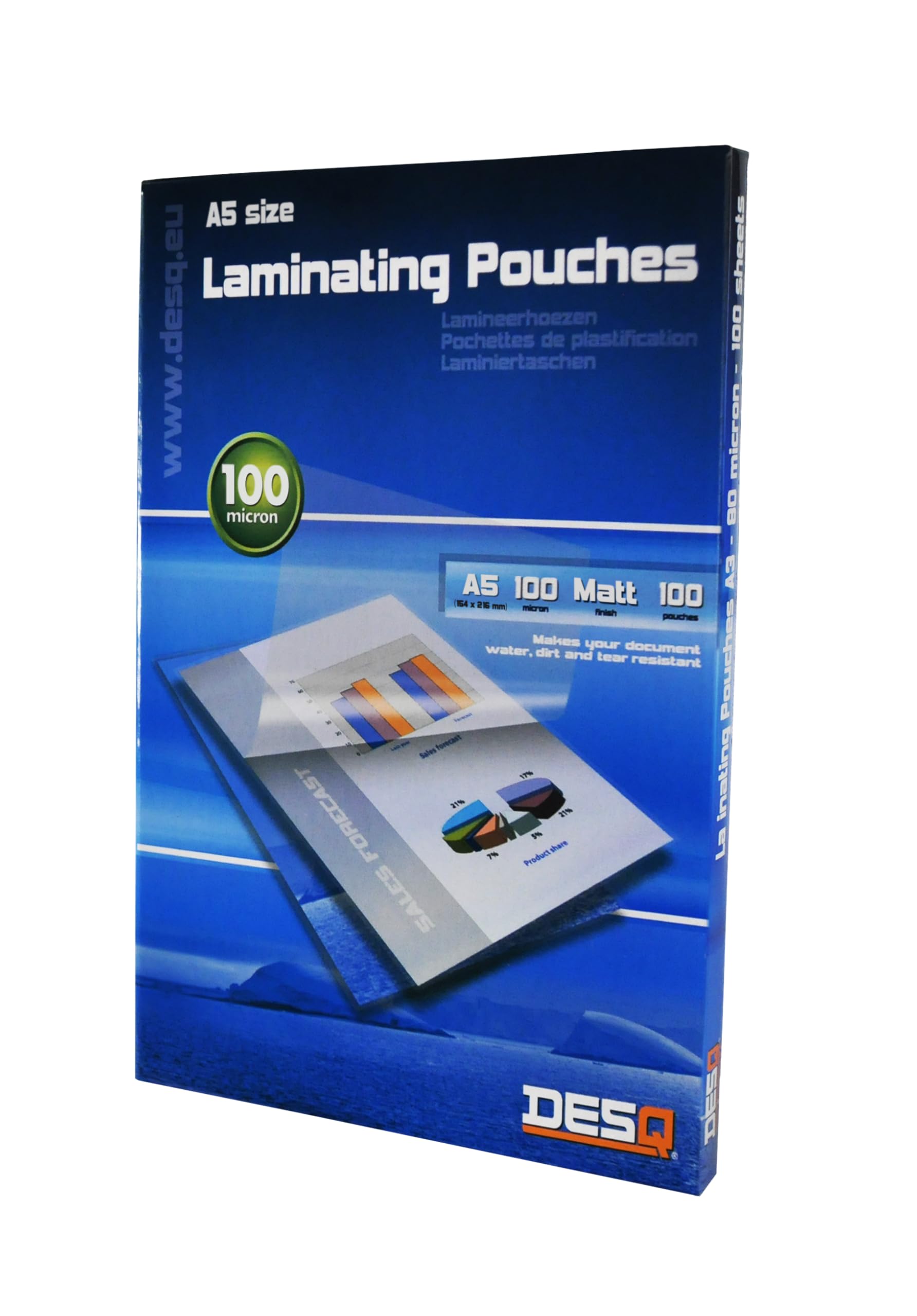 DESQ® A5 100 Micron Matte Laminating Pouches with Rounded Corners Laminating Pouches Pack of 100 154 x 216 mm Premium