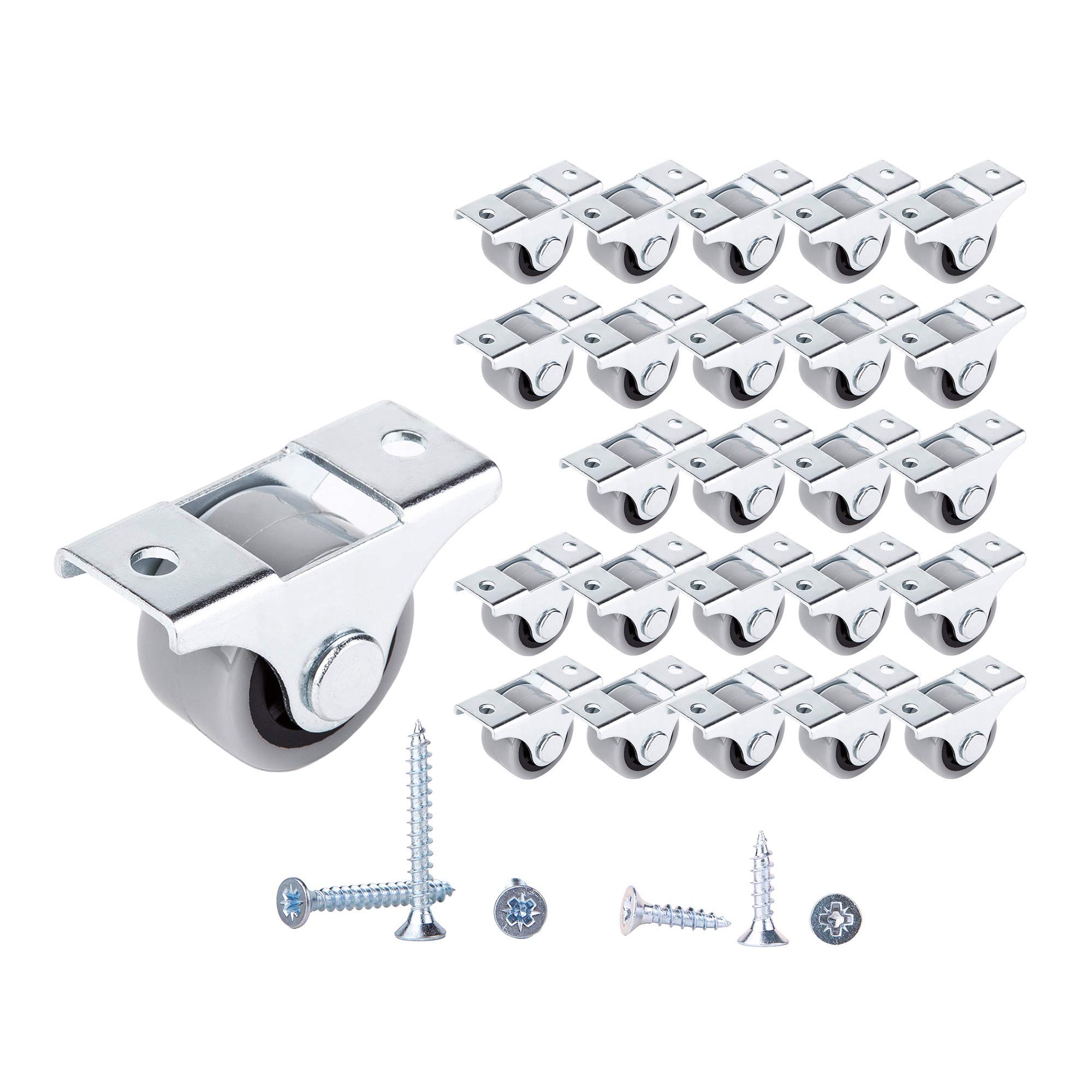 (Pack of 20) 25 mm Small Plastic Wheels Durable Casters with Metal Plate Non-Rubber Soft Movement Non-Swivel Fixed Wheels Casters for Furniture Replacement Wheels Screws Included (20)
