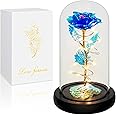 Valentines Day Gifts for Her,Birthday Gifts for Women,Blue Colorful Artificial Flowers,Valentines Gifts for Mom Wife Girlfriend Grandma,Valentines Decorations,Valentines Light Up Rose in A Glass Dome