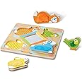 Melissa & Doug First Play Wooden Touch and Feel Puzzle Peek-a-Boo Pets With Mirror