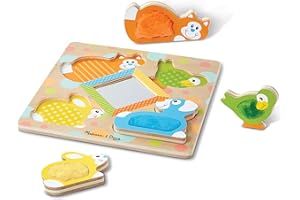 Melissa & Doug First Play Peek-a-Boo Pets Wooden Touch and Feel Puzzle with MirrorMirror Toy for Babies and Toddlers, Sensory