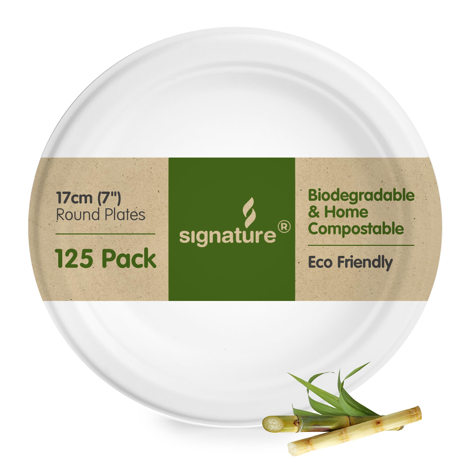 Signature Packaging Sturdy Round Paper Plates, Disposable and Biodegradable Dinnerware for Parties and Events, Eco-Friendly Compostable for Hot and Cold Food - Round 7” (17cm) 125 Plates per Pack