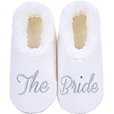 Snoozies Pairable Slipper Socks - Funny House Slippers for Women, Non-Slip Fuzzy Slipper Socks - The Bride - Large
