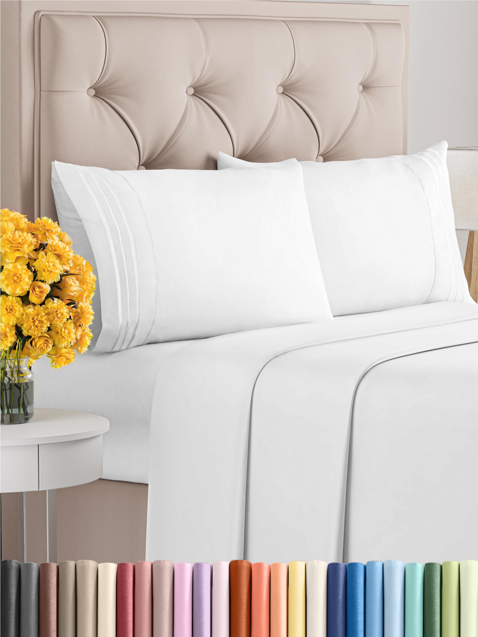 Photo 1 of King Size 4 Piece Sheet Set - Comfy Breathable & Cooling Sheets - Hotel Luxury Bed Sheets for Women & Men - Deep Pockets, Easy-Fit, Extra Soft & Wrinkle Free Sheets - Antique White Oeko-Tex Bed Sheets