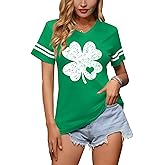 ALIREVERIE Women St Patricks Mardi Gras V Neck T Shirts Shamrock Carnival Short Sleeve Tops