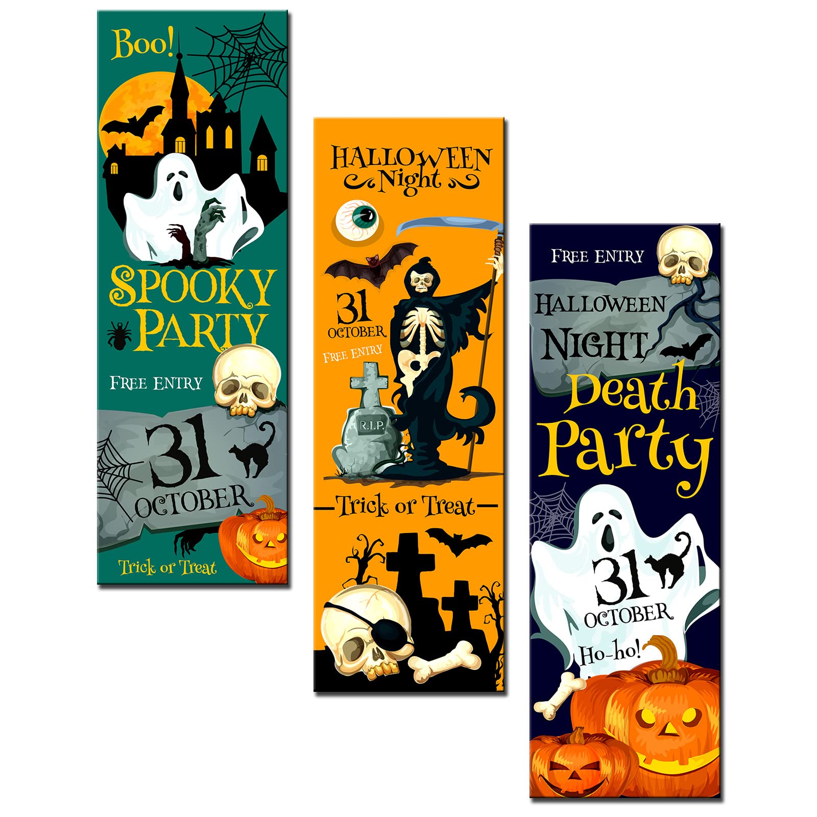 Halloween Decor Indoor- Halloween Decorations for Home - Boo Happy Halloween Wooden Signs - Trick or Treat- Death Party Decor - Farmhouse Rustic Wood Sign Decor - 3 Set Home House Wall Art (Boo Style)