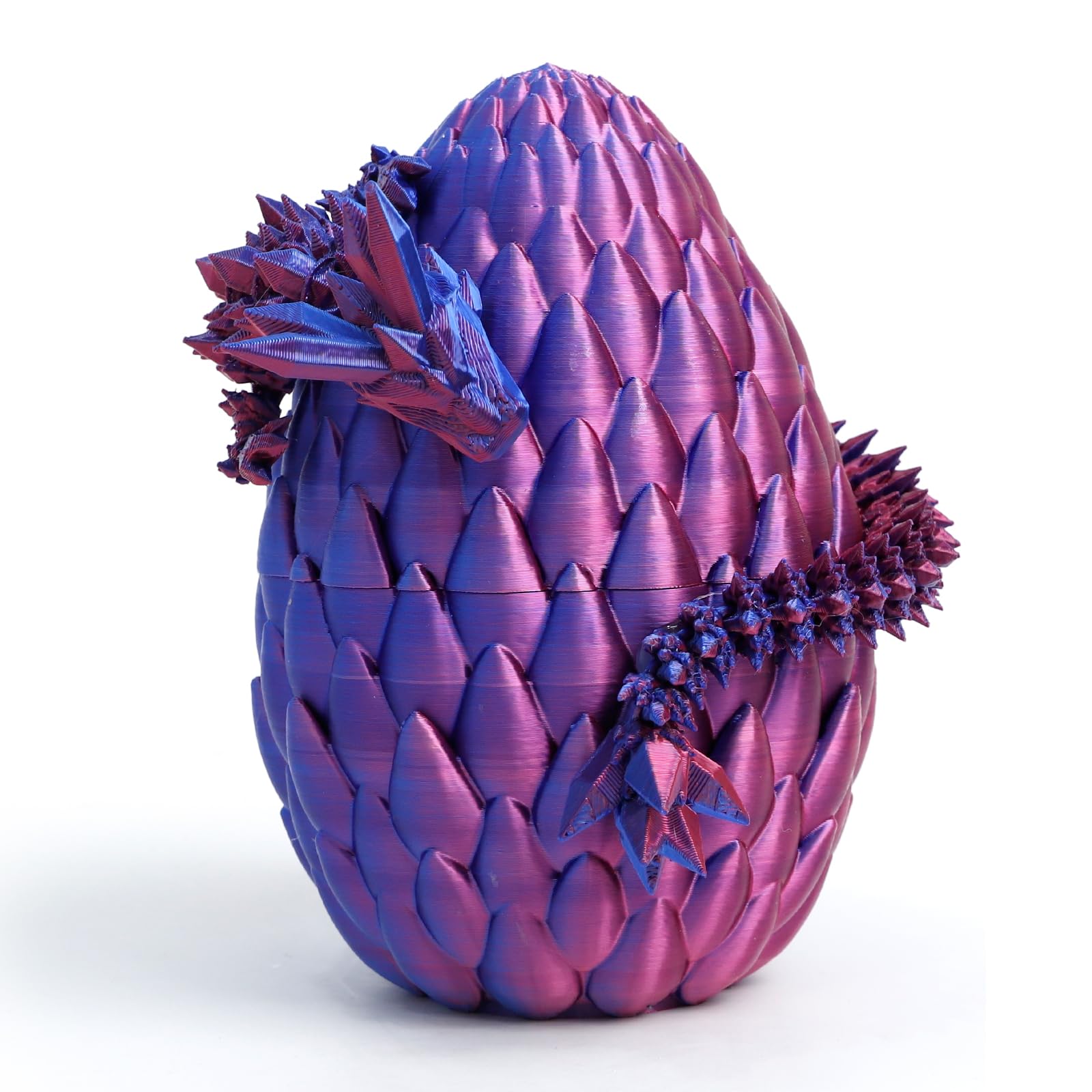 Flavery 3D Printed Dragon Egg- Red Blue - Surprise Easter Egg with 12” Flexible Crystal Dragon Inside, 3D Printed Gift Toy, Desk Executive Pet, Figurine Decor, Easter Basket Stuffers