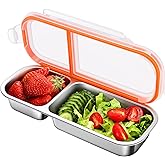 KTKUDY Stainless Steel Snack Container for Kids & Adults - Leak-Proof 2-Compartment Stackable Snack Box for Daycare, School, Work & Travel