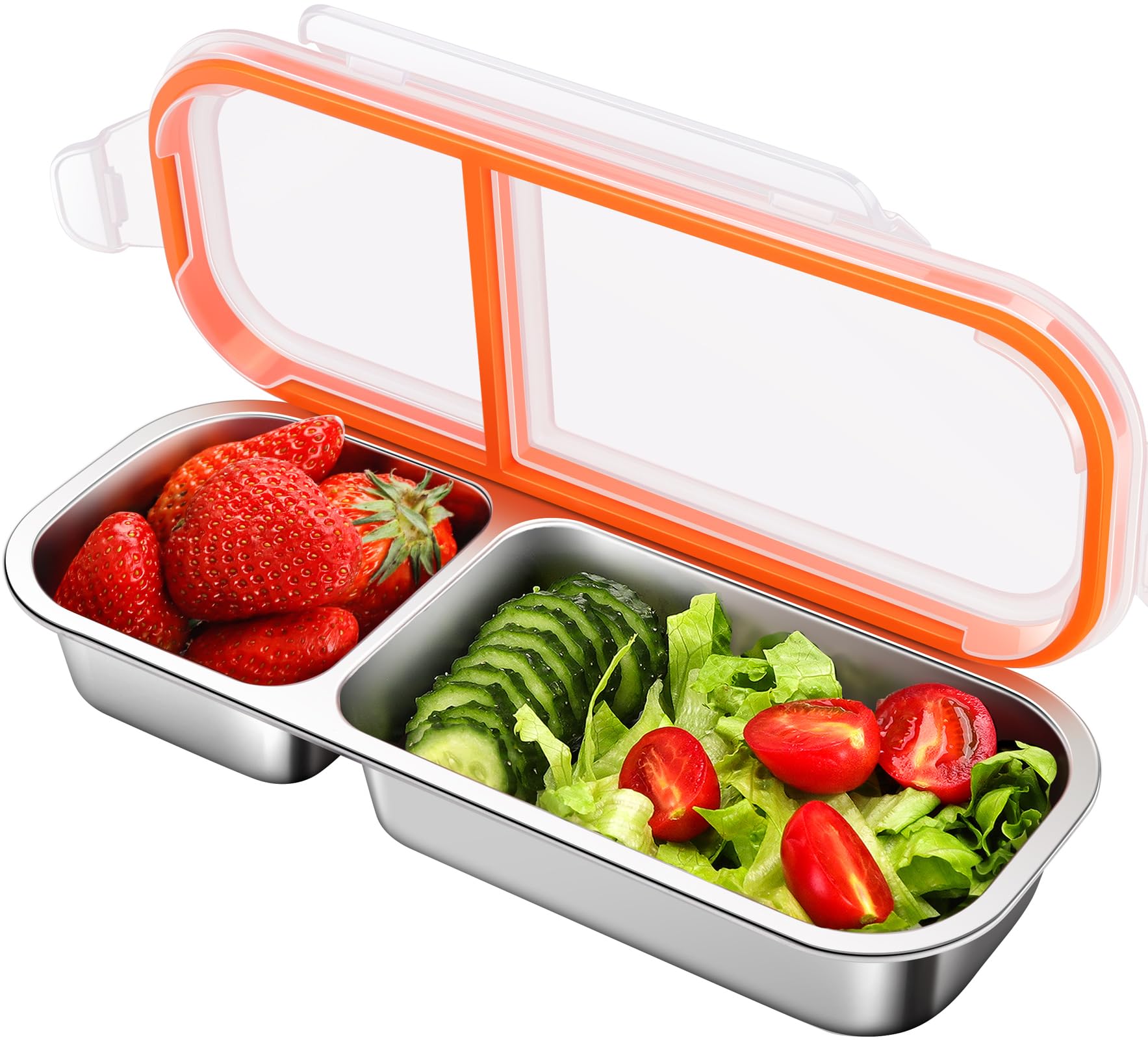 Photo 1 of KTKUDY Stainless Steel Snack Container for Kids & Adults - Leek Proof Metal Bento Lunch Box with 2 Compartment - Lunchable Container for Daycare, School, Work, Travel - Stackable Bento Snack Box