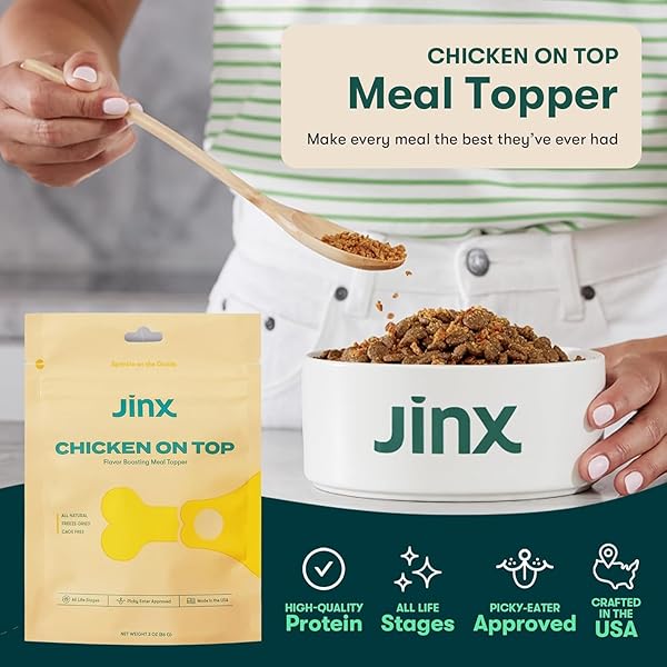 JINX PREMIUM FREEZE-DRIED DOG FOOD TOPPERS, CHICKEN ON TOP – HEALTHY & NATURAL MEAL TOPPERS FOR DOGS WITH REAL CHICKEN WITH REAL INGREDIENTS & NO FILLERS – PET PRODUCTS FOR ALL LIFESTAGES – 3OZ