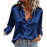 Zeagoo Satin Blouses for Women Casual Long Sleeve Button Down Silk Shirts Dressy Business Work Tunic Top