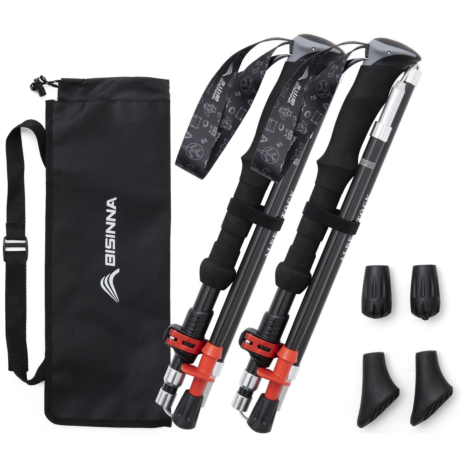 BISINNA Carbon Fiber Trekking Poles 2pc/set Lightweight Collapsible and Adjustable Walking Poles Quick Lock System Walking Sticks for Camping Hiking Backpacking Traveling Mountaineering