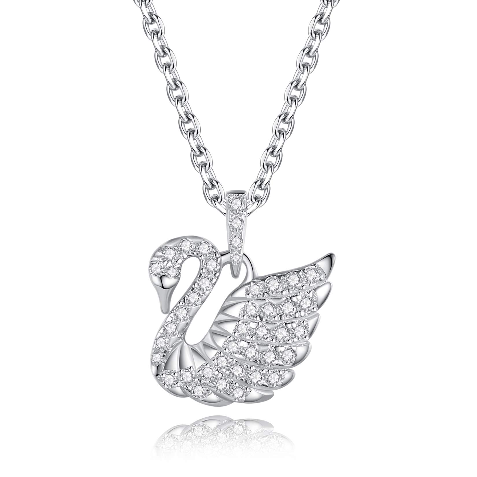 VIKI LYNN 925 Sterling Silver Cubic Zirconia Elegant Swan Pendant Necklace for Women