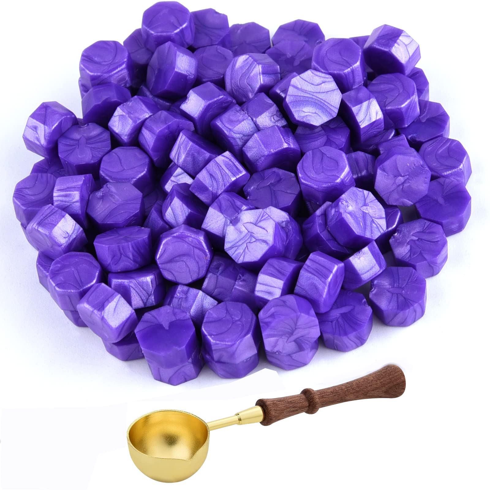 Astaron 100 Pcs Sealing Wax Beads, Lots of Colors Options for Seal Stamp, Octagon Kit with 1 Melting Spoon, Perfect Invitations Cards Envelopes Wine Packages Gift Wrapping, Pearl Purple