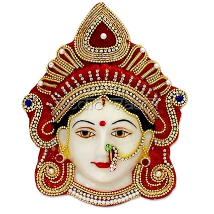 Vedic Vaani Goddess Maha Lakshmi Devi Pooja Face|Lakshmi Vratam Devi Face Mask for Vrath Or Puja|Mahalakshmi MATA Mukhota|Mahalaxmi Devi Puja Face for Home, Temple & Daily Worship (Red)