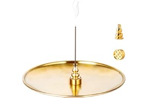 OSOPOLA 3 in 1 Incense Burner - 6.7 Inch Brass Incense Holder for Incense Sticks/Coil Incense/Incense Cones - Metal Gourd-Shaped Ash Catcher for Meditation Yoga Room Home Decor ZX11M