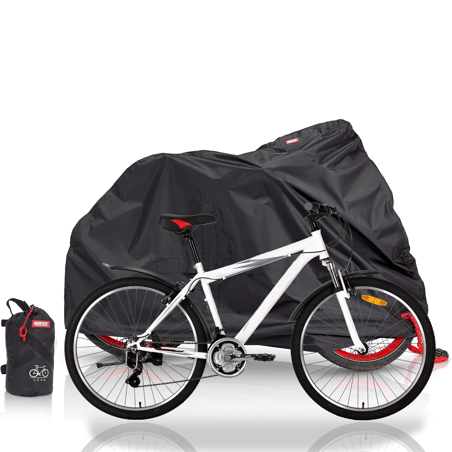 BARTSTR Bike Cover, Waterproof Bicycle Cover for Indoor and Outdoor Storage, 210D Oxford Fabric Anti Dust Rain with Lock Holes and Portable Storage Bag (L)