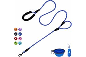 VOZRELS Dog Leash 6ft, Double Handle Dog Leash with Padded Handle, Reflective Double Loop Leash with Traffic Handle, Heavy Duty Rope Leash for Large and Medium Dog Control Safety Training (Navy Blue)