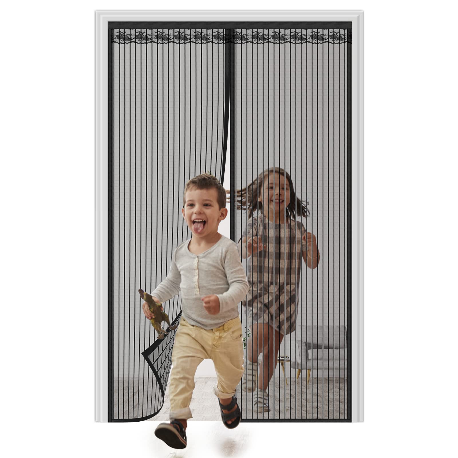 Magnetic Fly Screen Door, Rainberg Heavy Duty Bug mesh Curtain with Powerful Magnets and Full Frame Magic Tape, Insect Protection Door no Gap, Keep Bugs Out.