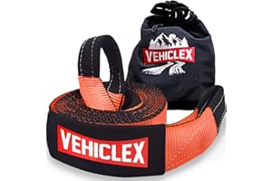 Vehiclex 4 Inch 3/8 x 30' Emergency Tow Recovery Strap Wide and Strong 45000lbs BS High Visibility Snatch Strap, Reinforced L