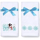 Maracco 2 Pack Winter Bathroom Hand Towels 100% Cotton Embroidered, Snowman Hand Towels for Bathroom Kitchen Decor, Winter Holiday Towel Gift Set