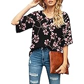 SUEANI Women's Blouse Tops Loose V Neck 3/4 Bell Sleeve Shirt