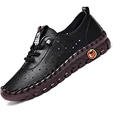 CrazySavage Women's Leather Soft Bottom Flat Shoes Handmade Hollow Breathable Slip Ons Loafers Casual Cutout Round Roe Beef Tendon Walkings