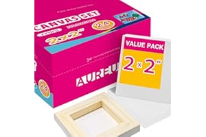 AUREUO Mini Stretched Canvas - 2x2 Inch/24 Pack - 2/5 Inch Profile Tiny Square Canvas Boards for Painting - Art Gift Set Bulk Pack Canvases for Acrylic Painting & Craft
