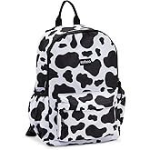 Zodaca Cow Print Girls Backpack - 12.5 x 4.5 x 15 in, Black & White - Mini Backpack for Women with Adjustable Padded Straps & Side Pockets for School & Travel