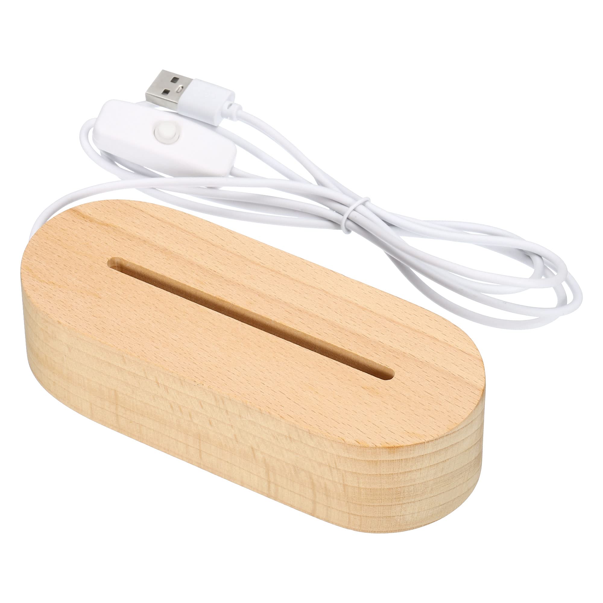PATIKIL Wooden LED Light Base Stand, Oval Wooden 3.74" x 0.2" Warm White Lights Display Pedestals for Acrylic Nightlight Crystal Art, Wood Color