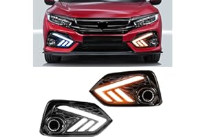 Fancemot LED Fog Lights White Daytime Running Lights (DRL) Amber Turn Signal Lights Blue Low Beam Lights Compatible with 2017-2021 10th Gen Honda Civic Hatchback