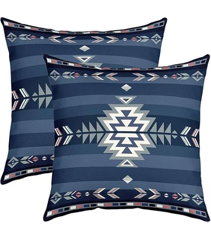 Boho Aztec Pillow Covers Set Of 2 – 22x22 Inch Western Native American Red Brown Turquoise Throw Pillow Covers