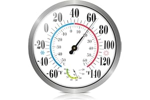 AOWUTUS Outdoor Thermometer Hygrometer - 12'' Indoor Outdoor Thermometer Wireless, Indoor Thermometer for Room Home Temperature, No Battery, Wall Thermometer for Home Garden Patio