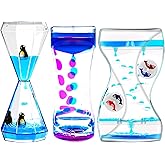 OCTTN Sensory Liquid Motion Bubbler Timers Set for Kids and Adults, 3 Pack Hourglass Different Shapes for Desk Décor Office, Sensory Play Toy