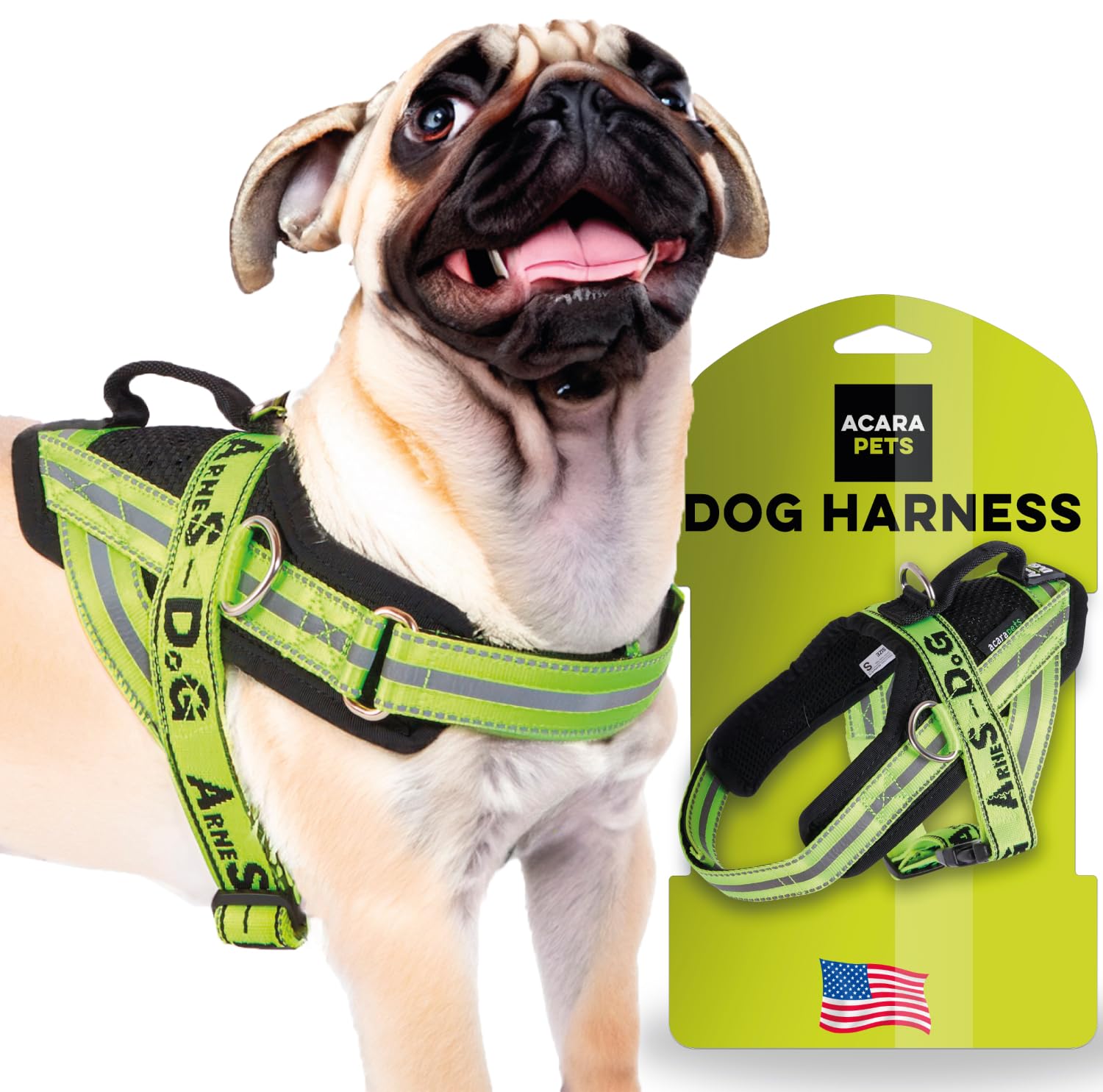 Dog harness with 3 metal ring anchors to hold your dog’s chest or thorax and not suffocate its neck. Attaches easily with a single quick release. (Yellow fluorine, S)