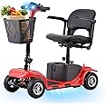 SUNDERWELL Mobility Scooter for Seniors, Adults, 4 Wheels Removable Electric Powered Chargeable Device, Foldable and Portable, with LED Headlights and Basket, Charger Include (Red/Black)