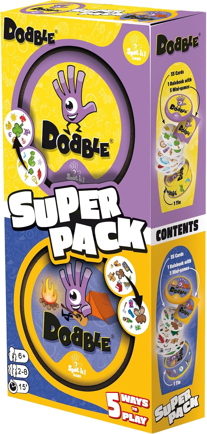 Asmodee Dobble Super Pack Camping Classic Card Game 55 Cards Tin Box