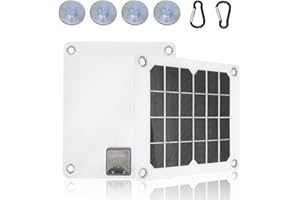 20W Solar Panel 5V Monocrystalline Portable USB Charger for Phone, Power Bank, Camping, RV, Boat, Outdoor with Suction Cups &