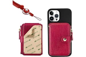 M-Plateau Phone Wallet Stick On PU Leather Card Holder With Zipper Coin Pocket Compatible with iPhone and iPhone Case for Women With 3M Adhesive And Phone Lanyard(Wine Red)