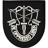US Army Special Forces De Oppresso Liber Patch, Black and White | Iron-On Adhesive