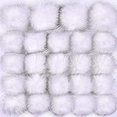 Coopay 24-Piece Faux Fox Fur DIY Fluffy Pom Pom Balls with Elastic Loop for Hats, Keychains, Scarves, Gloves, Bags, Charms - Knitting Accessories (White)