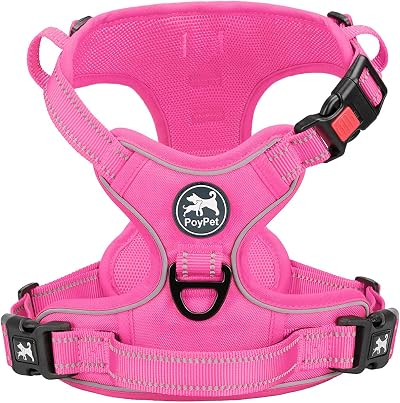 PoyPet No Pull Dog Harness Reflective Vest Pink M 4 Adjustable Straps