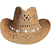 Straw Cowboy Hats for Women, Western Cowgirl Hat, Beach Hat Sun Hat with Shapeable Brim Shapeable Cowboy Hat