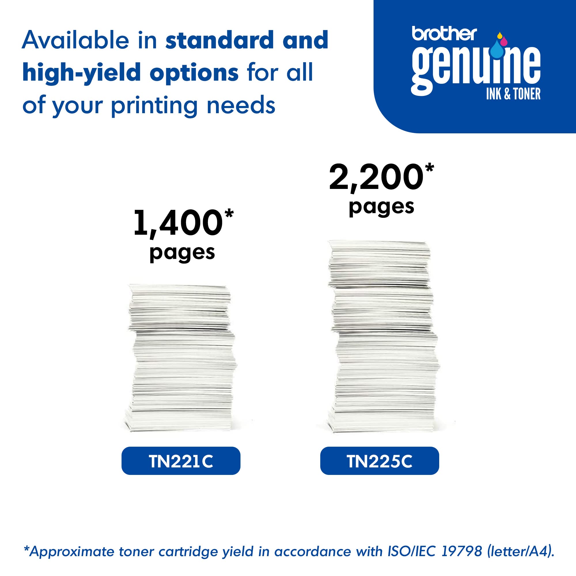 Brother Genuine Standard Yield Toner Cartridge, TN221C, Replacement Cyan Color Toner, Page Yield Up To 1,400 Pages, Amazon Dash Replenishment Cartridge, TN221