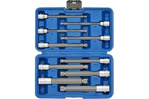 EMENTOL 10PCS 3/8" and 1/2" Drive Extra Long XZN Triple Square Spline Bit Socket Set, CR-V, S2 Steel, 5.9" Length Bit Socket 