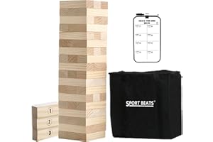SPORT BEATS Outdoor Games Large Tower Stacking Game, 54 Wooden Blocks, Stack Up to 4 Ft Tall, Includes Carry Bag and Scoreboard, Backyard and Beach Lawn Yard Fun for Adults and Family