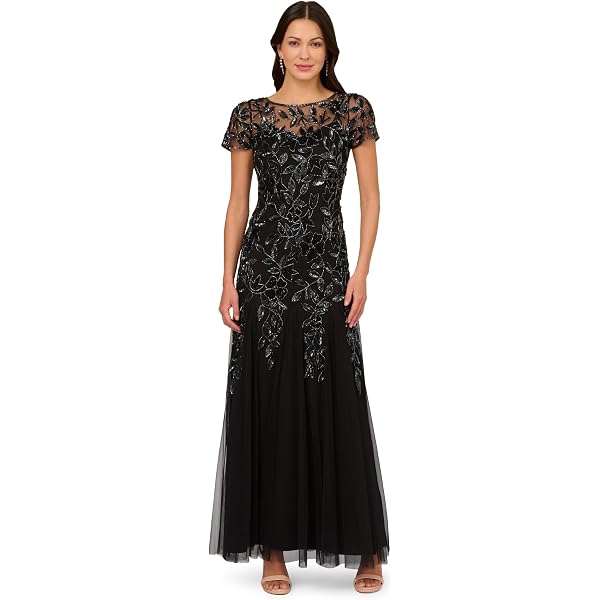 sachin and babi light blue dress Adrianna Papell Women's Beaded Blouson Long Dress, Green Slate